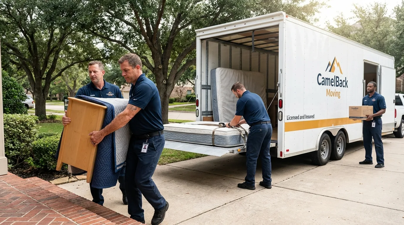 Crew loading residential truck for cross-state move from Marksville, LA